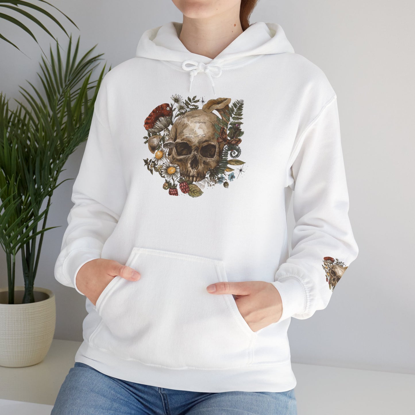 Skull & Mushrooms Hoodie — Vintage Floral Skull Graphic Pullover
