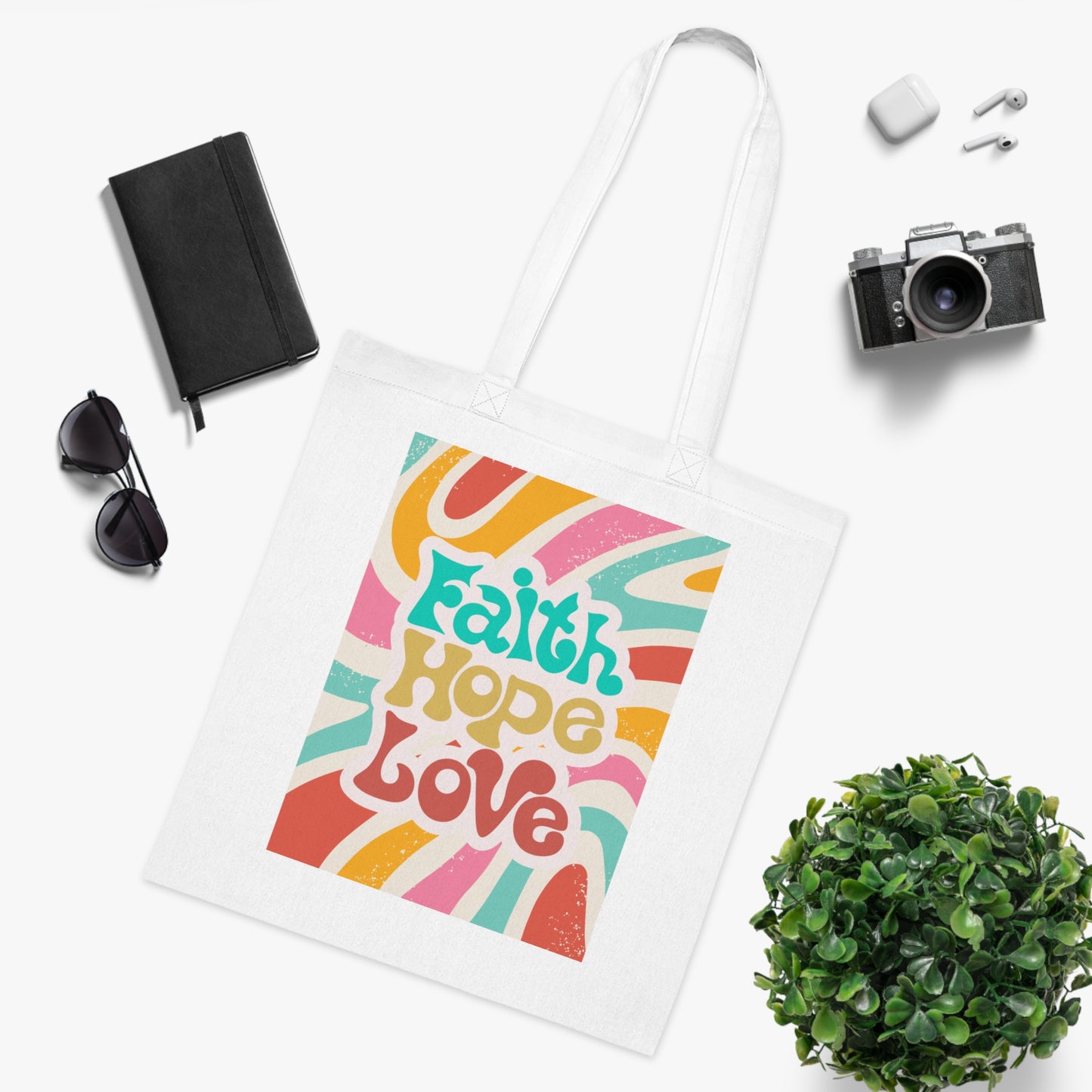 Faith Hope Love Cotton Tote Bag, Faith Tote Bag, Christian Tote, Christian Bag