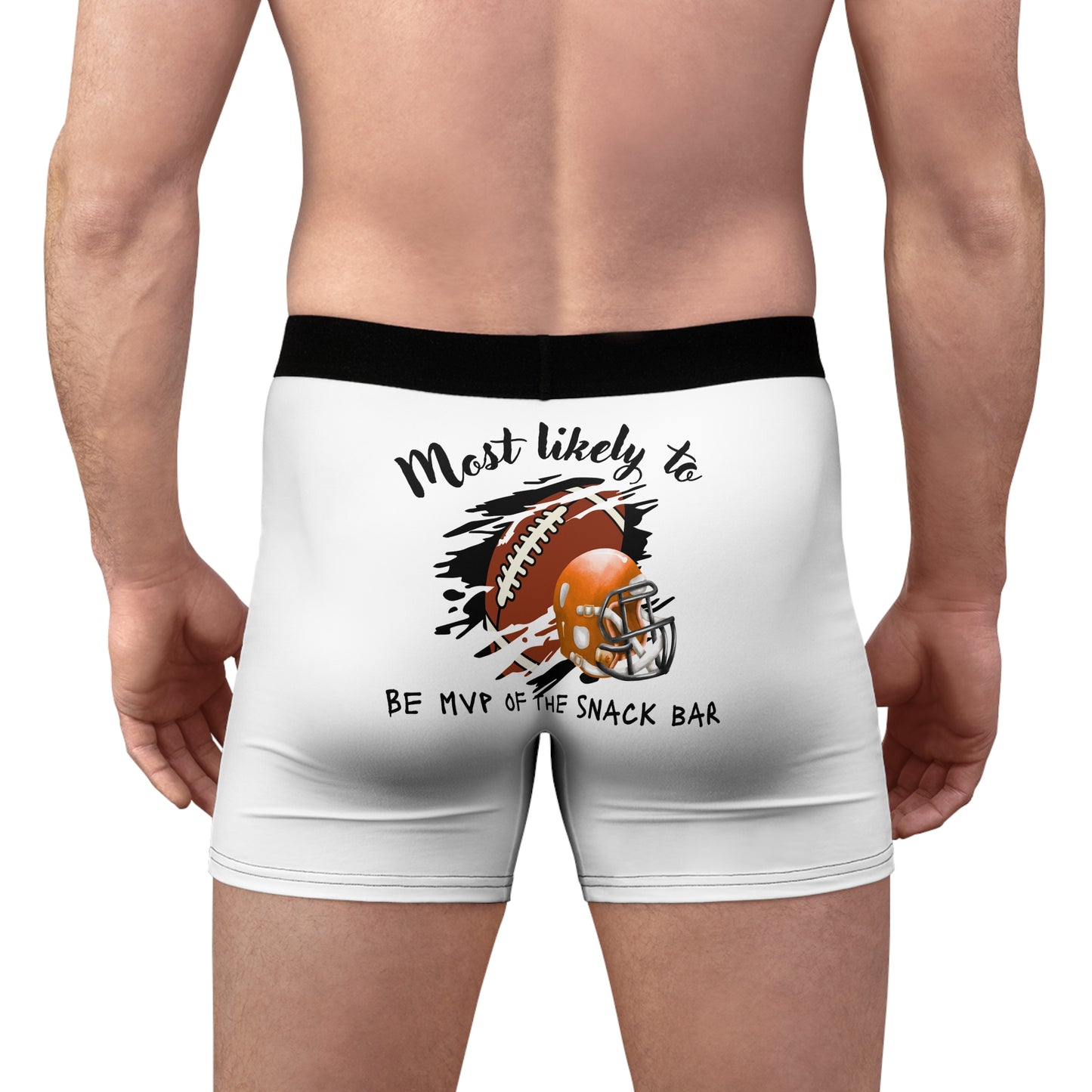 Football-Themed Men's Boxer Briefs - Most Likely to Be MVP of the Snack Bar - Men's Sports Boxer
