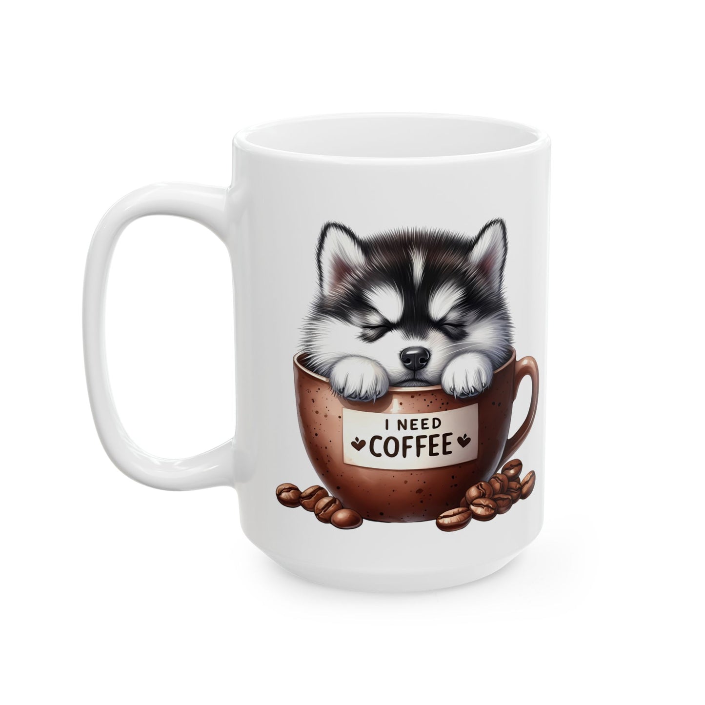 Personalized Husky in Coffee Mug Ceramic Mug — Cute Dog Coffee Lover Gift (11oz, 15oz)