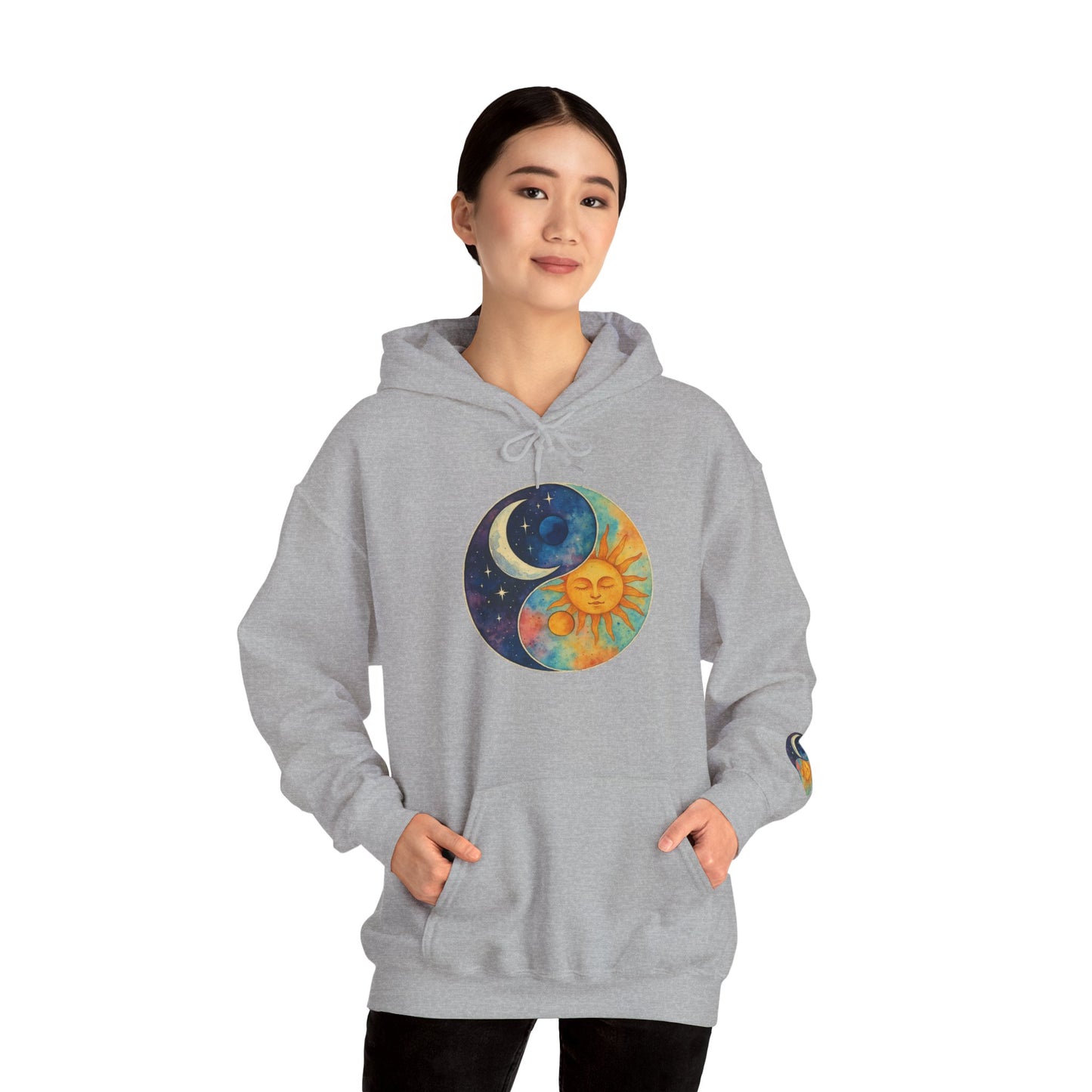Sun and Moon Yin Yang Hoodie — Celestial Sun & Moon Graphic Sweatshirt