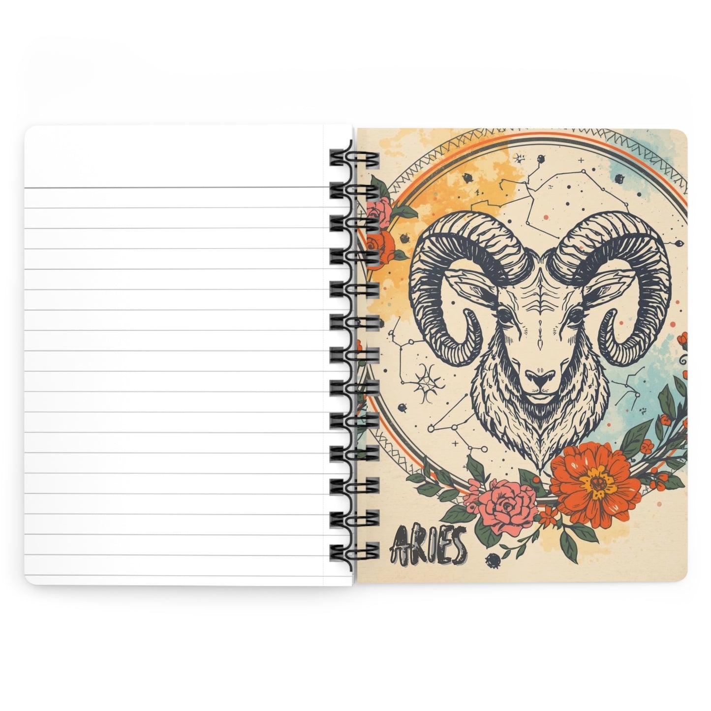 Aries Zodiac Spiral Bound Journal with Floral Design