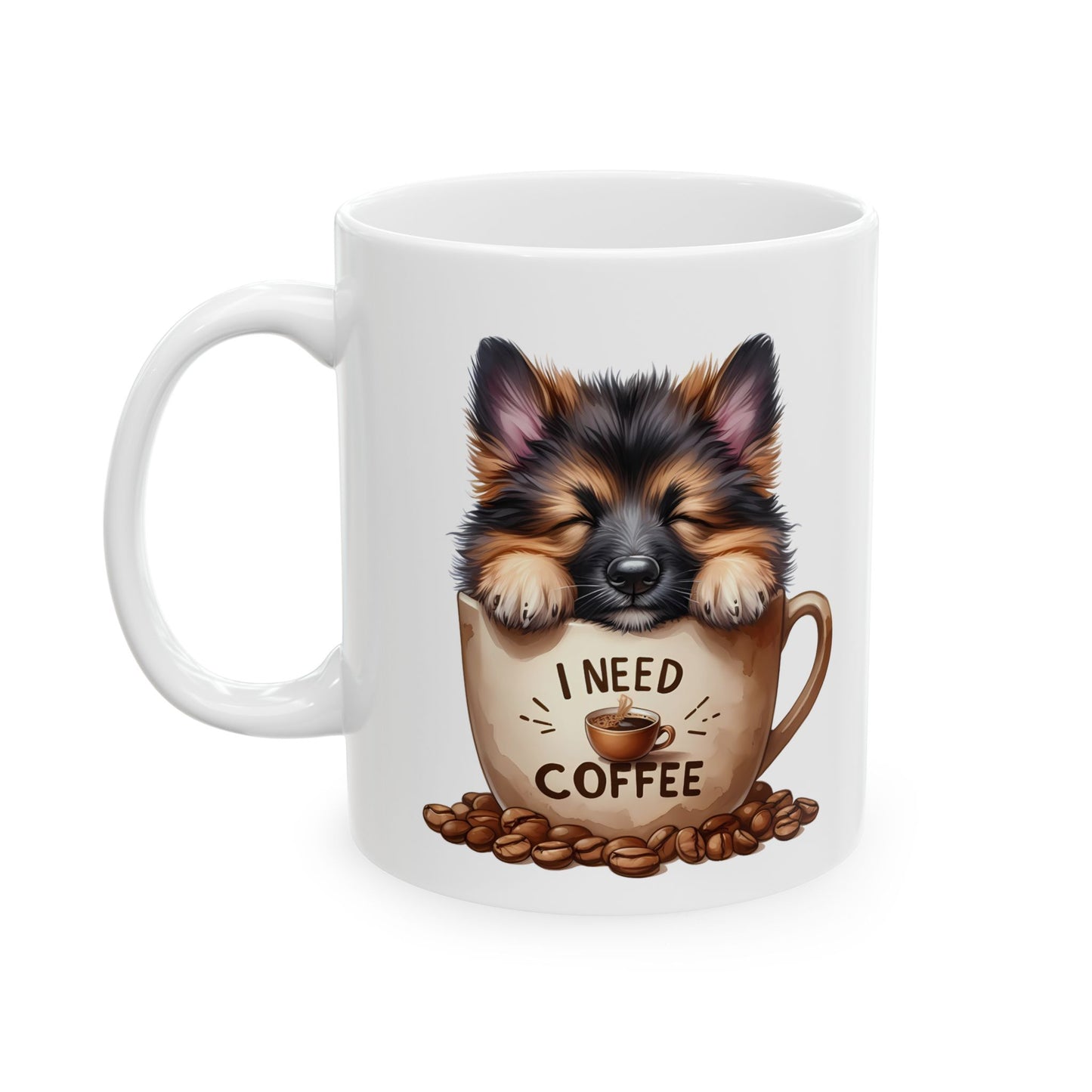 German Shepherd Coffee Lover Mug – Cute Dog Illustration Ceramic Mug (11oz, 15oz)