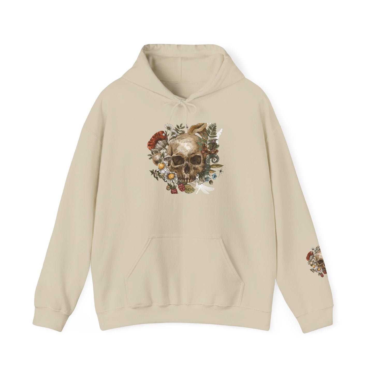 Skull & Mushrooms Hoodie — Vintage Floral Skull Graphic Pullover