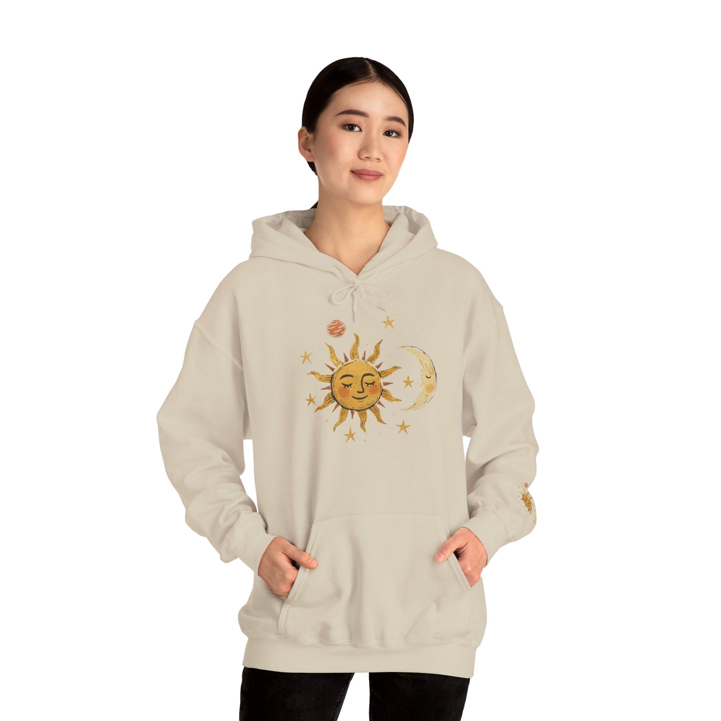 Sun & Moon Celestial Hoodie — Vintage Astrology Stars Graphic