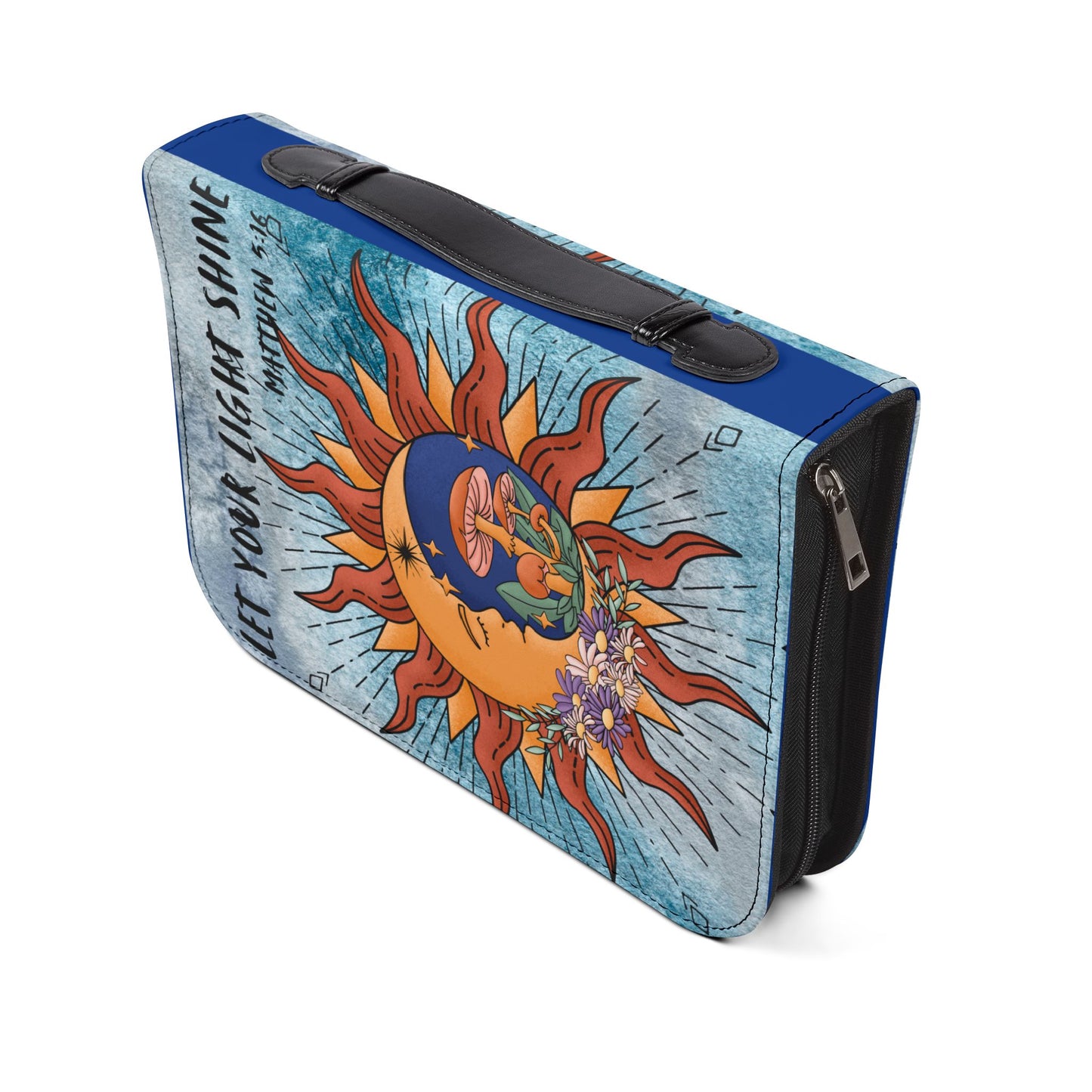 Vibrant Bible Cover with Inspiring Verse, Sun and Moon Design, Spiritual Gift, Faith Accessory, Religious Journaling