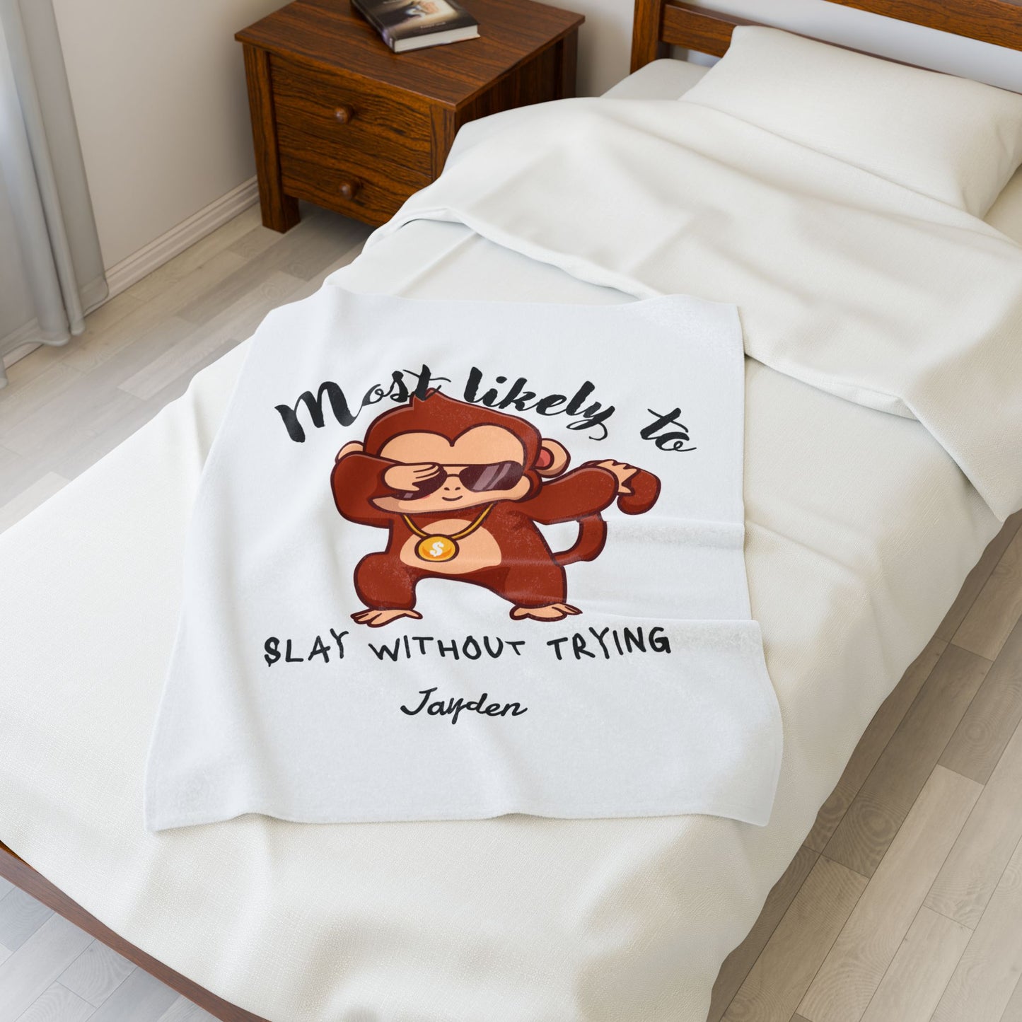 Cool Monkey Plush Throw Blanket - Fun and Cozy Gift for Kids, Playroom Decor, Nursery, Birthday, Blanket with Fun Design, slay, monkey, child, kids room, fun