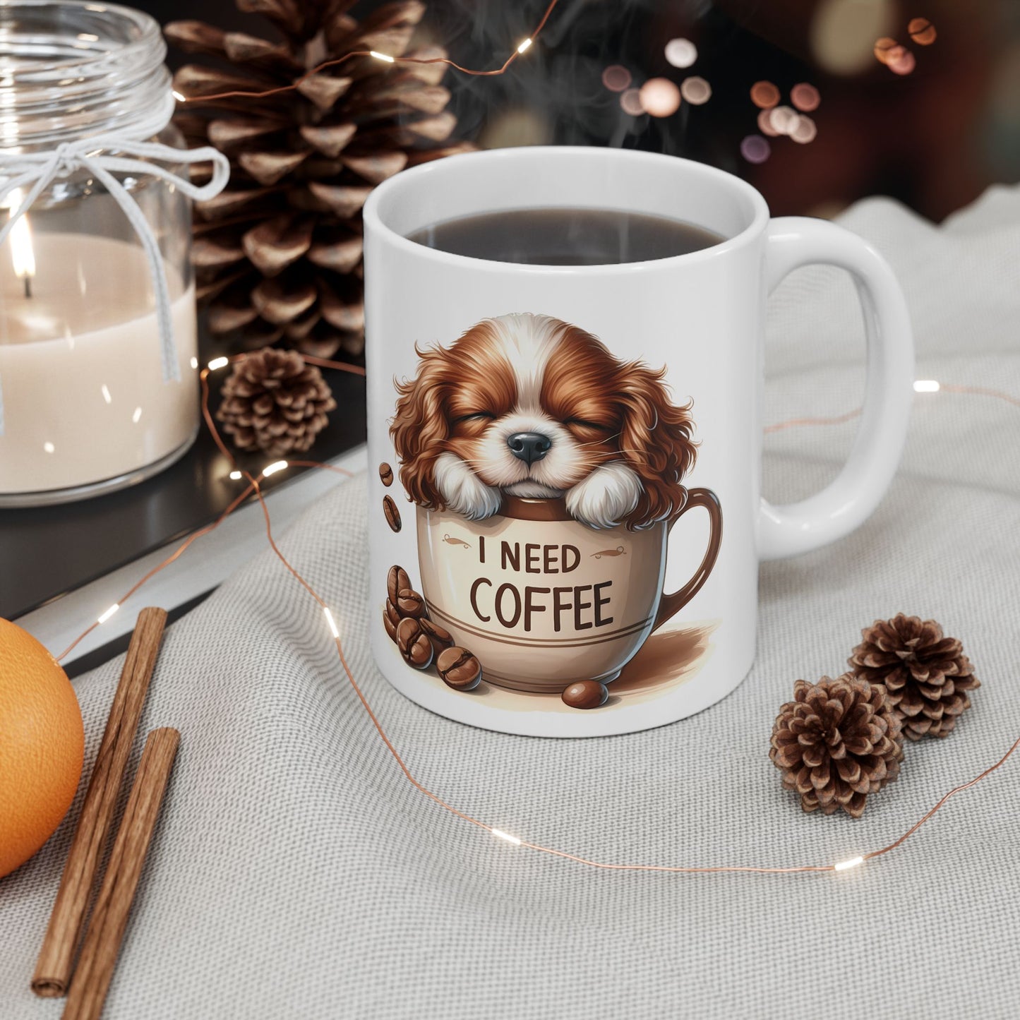 Personalized Coffee Lover Mug — Cute Coffee Bean & Cozy Cup Illustration (11oz, 15oz)