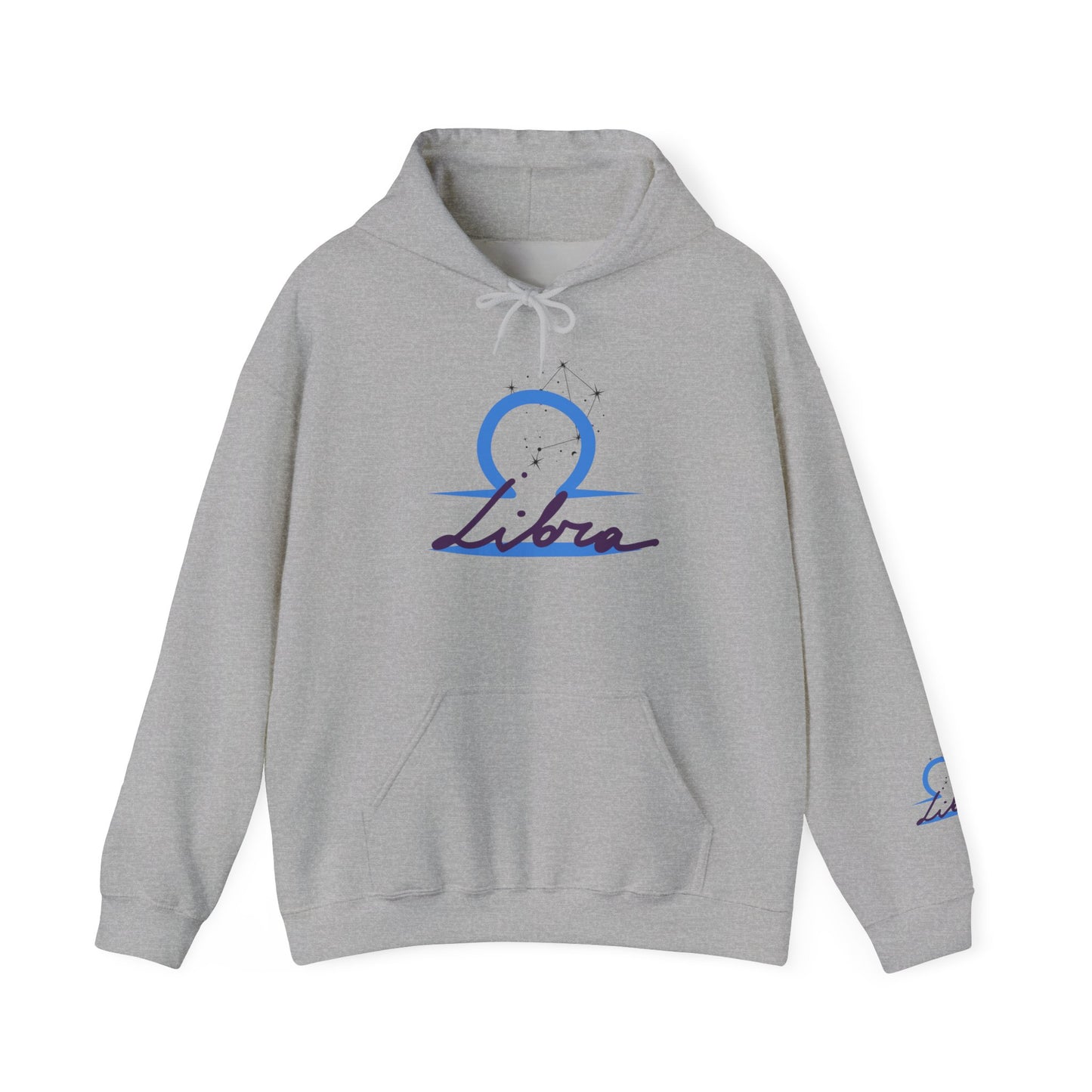 Libra Zodiac Hoodie — Minimal Blue Libra Symbol & Script Pullover