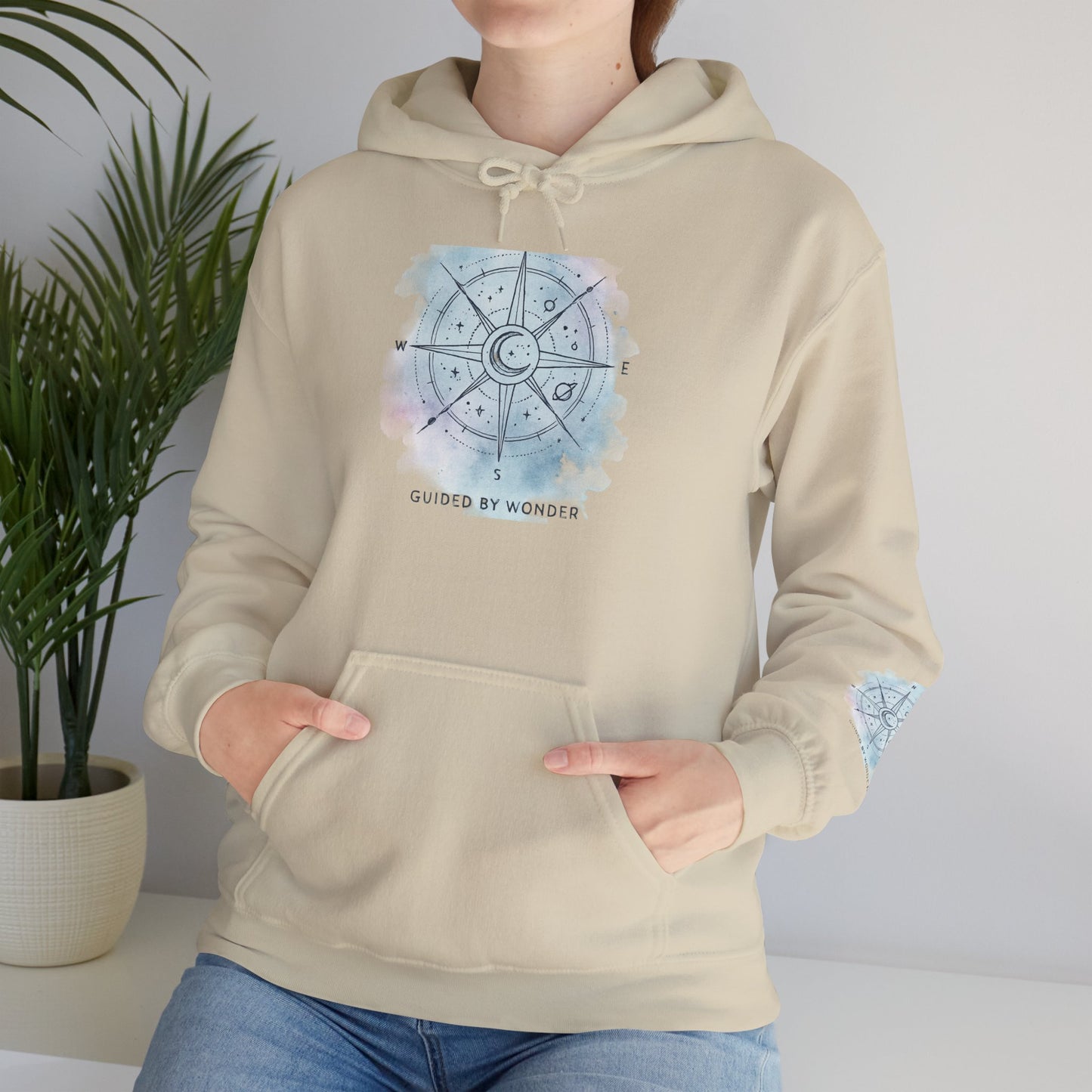 Compass Rose Watercolor Hoodie — ‘Lost by the Waves’ Nautical Travel Pullover
