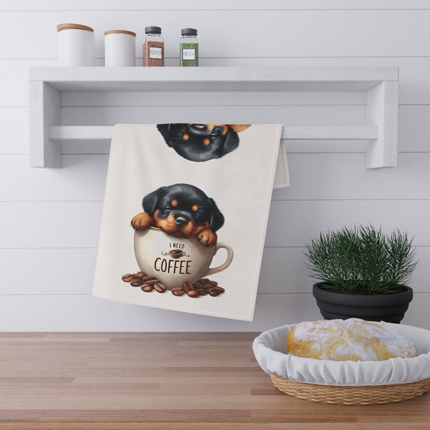 Cute Puppy Coffee Tea Towels, Rottweiler Tea Towel