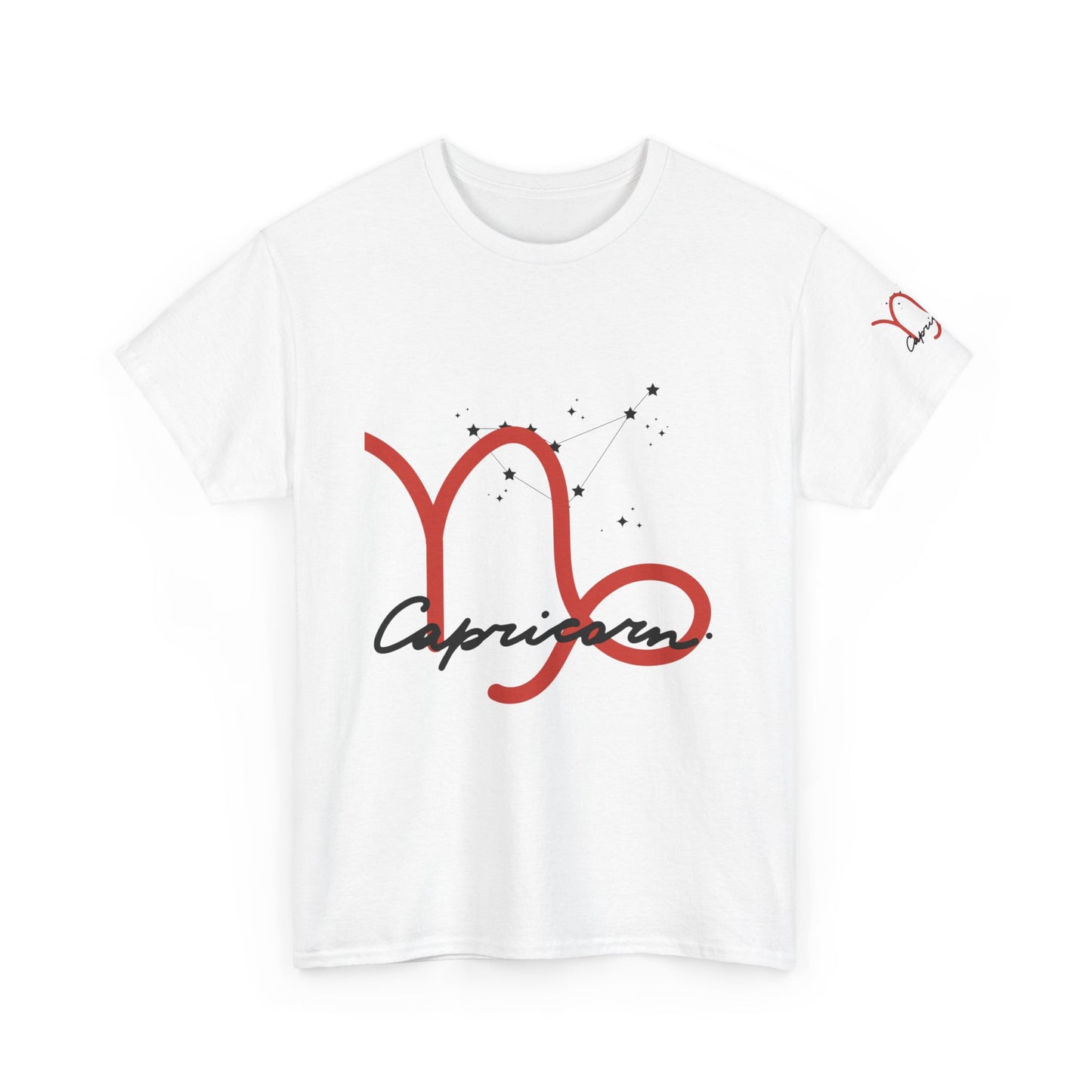 Capricorn Zodiac Tee – Red Capricorn Symbol with Script
