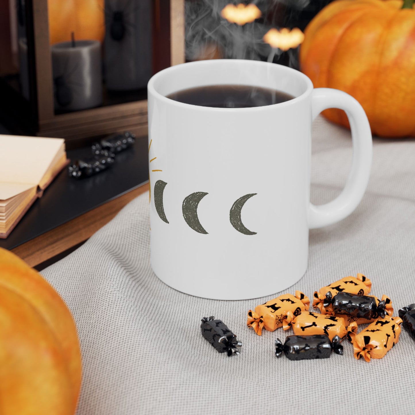 Moon Phase Ceramic Mug — Full Moon Sunrise Design (11oz & 15oz)