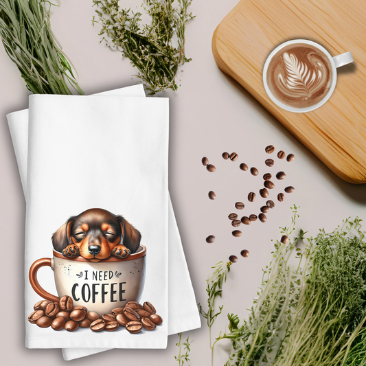 Waffle Weave Kitchen Towel, Puppy Kitchen Towel, Coffee Kitchen Towel