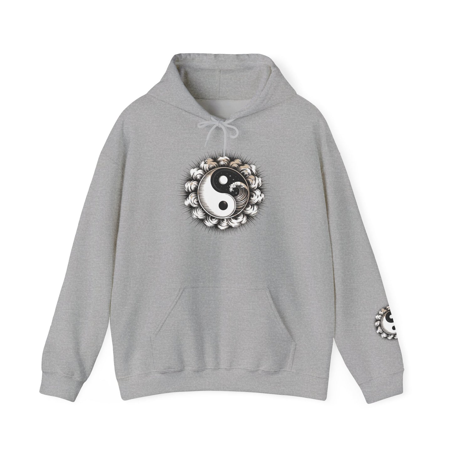 Yin Yang Lotus Hoodie — Black & White Zen Symbol Pullover