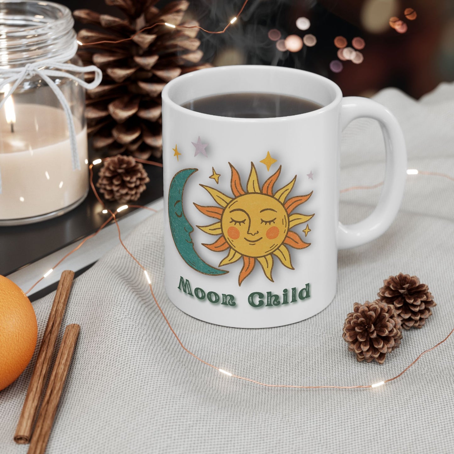 Personalized Moon Child Mug, Sun and Moon Ceramic Mug — Celestial Vintage Astrology Coffee Cup (11oz & 15oz)