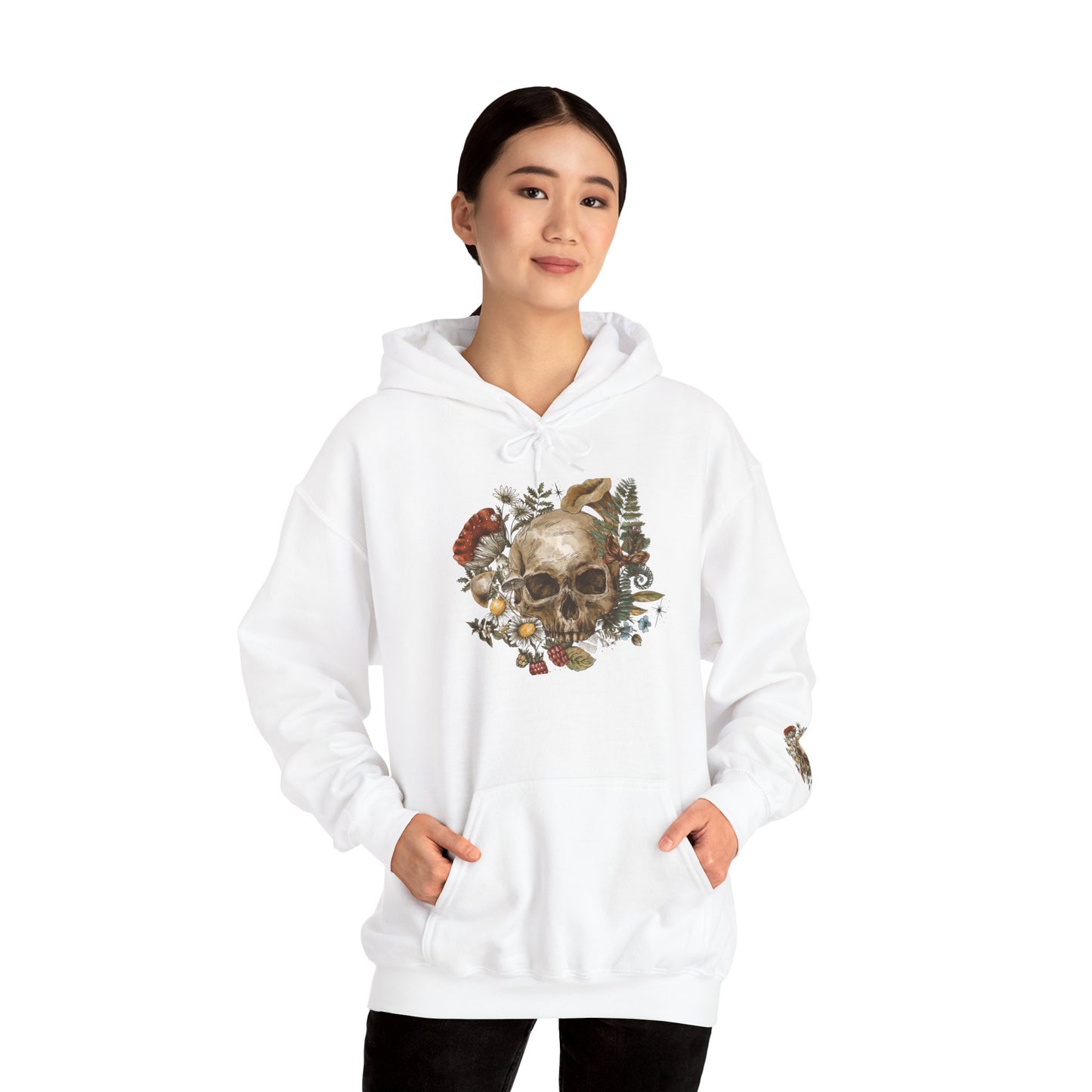 Skull & Mushrooms Hoodie — Vintage Floral Skull Graphic Pullover