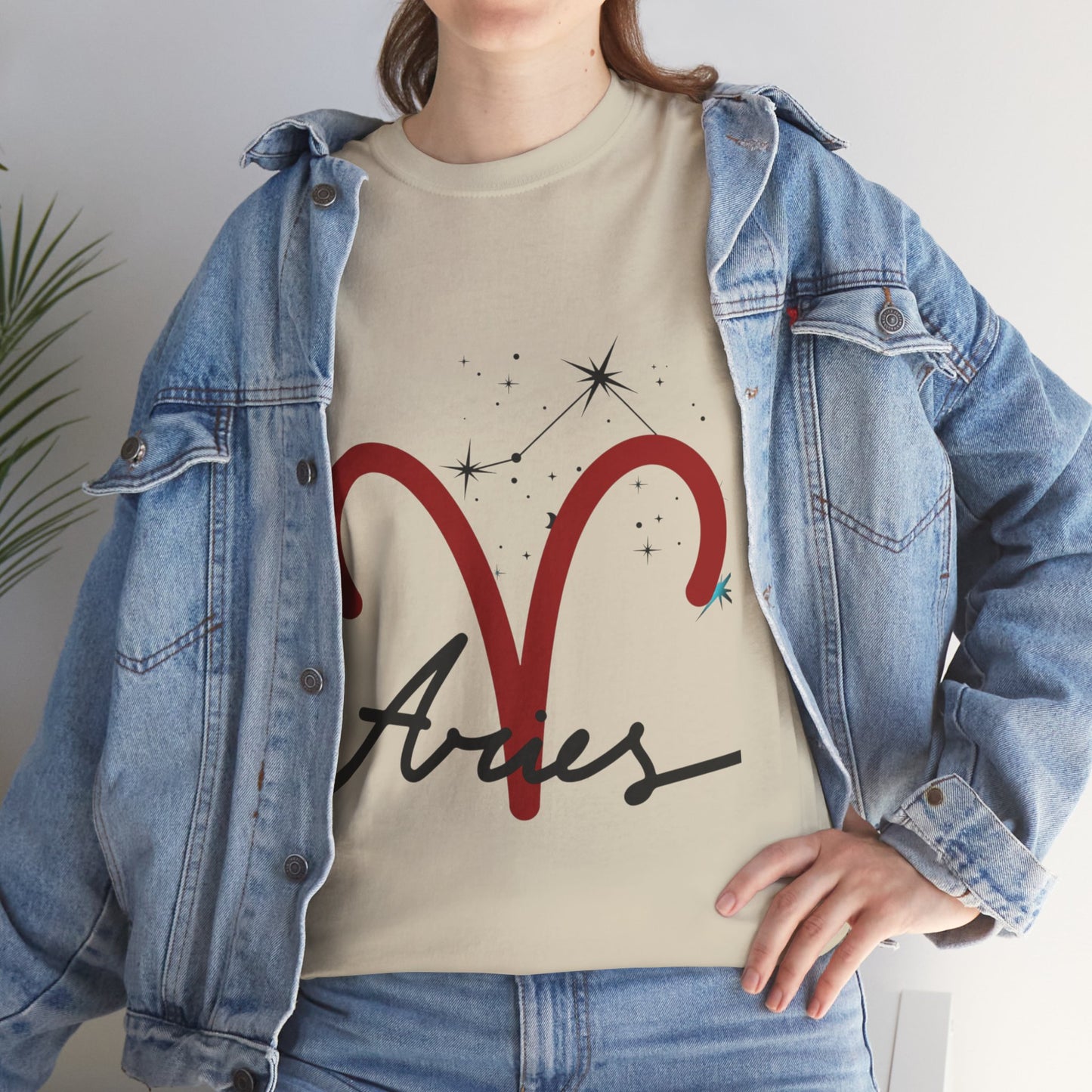Aries Zodiac T‑Shirt – Red Aries Symbol with Constellation & Script