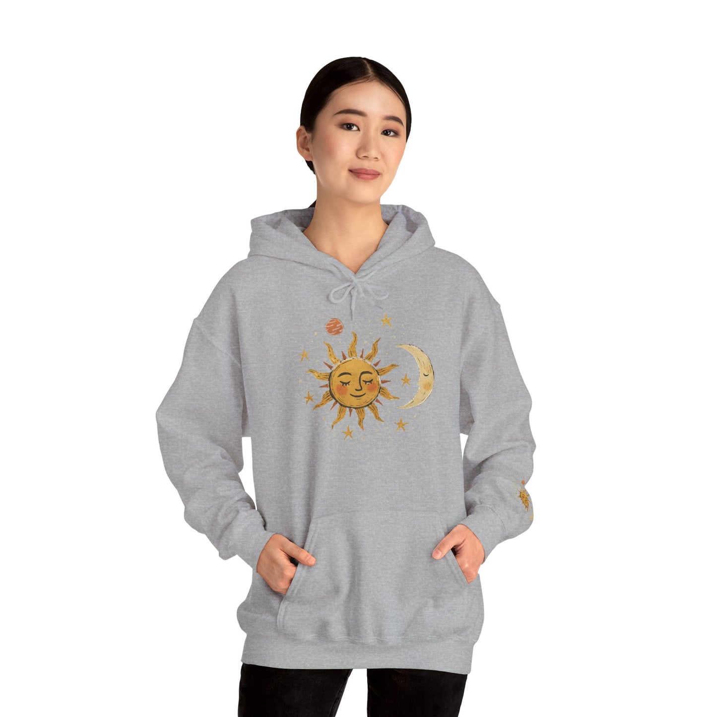 Sun & Moon Celestial Hoodie — Vintage Astrology Stars Graphic