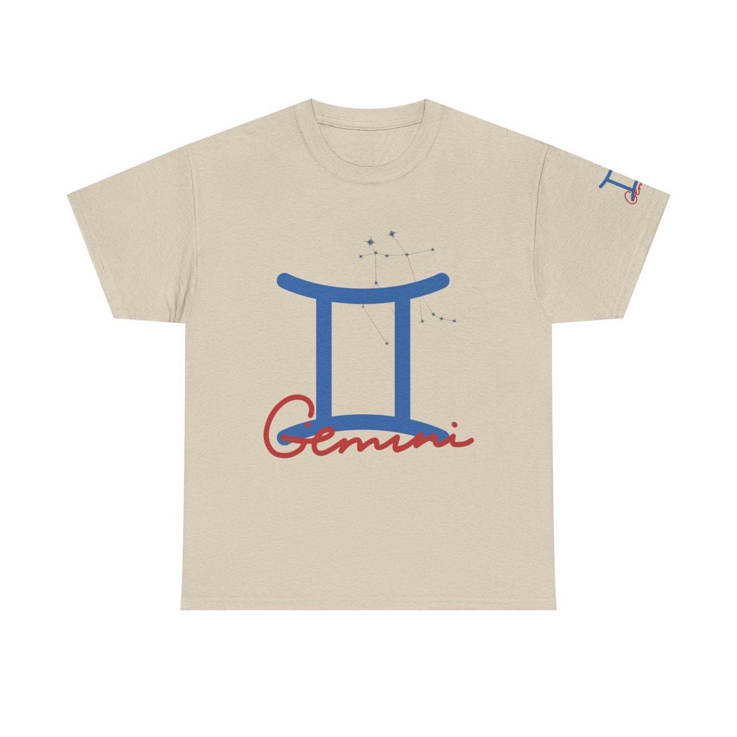 Gemini Zodiac T-Shirt — Blue Symbol with Script