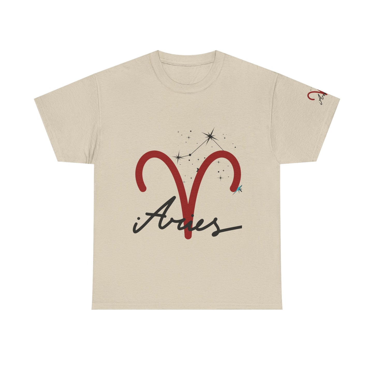 Aries Zodiac T‑Shirt – Red Aries Symbol with Constellation & Script
