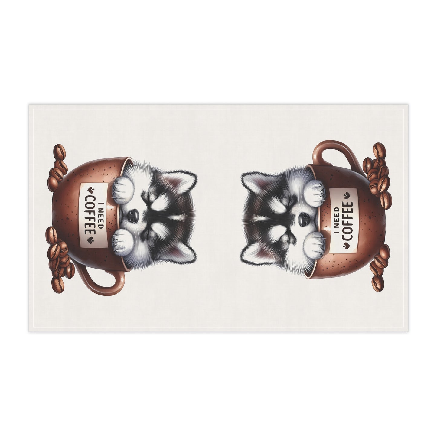 Cute Coffee Need Dog Tea Towel, Husky Puppy