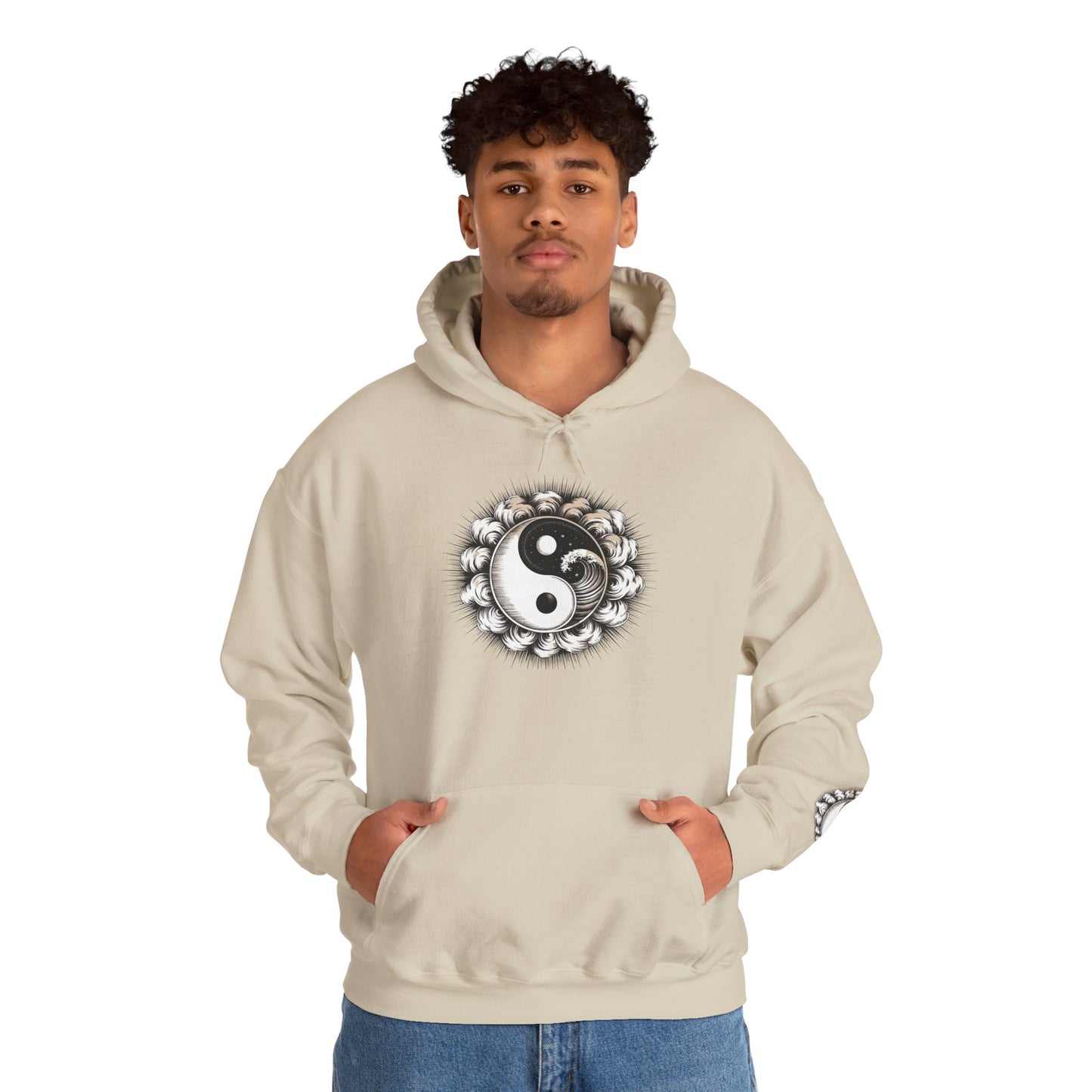 Yin Yang Lotus Hoodie — Black & White Zen Symbol Pullover
