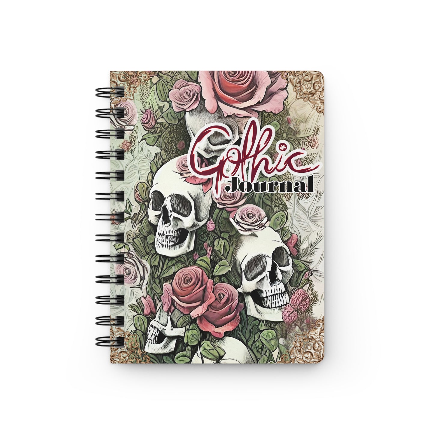Gothic Spiral Bound Journal with Skull and Rose Design