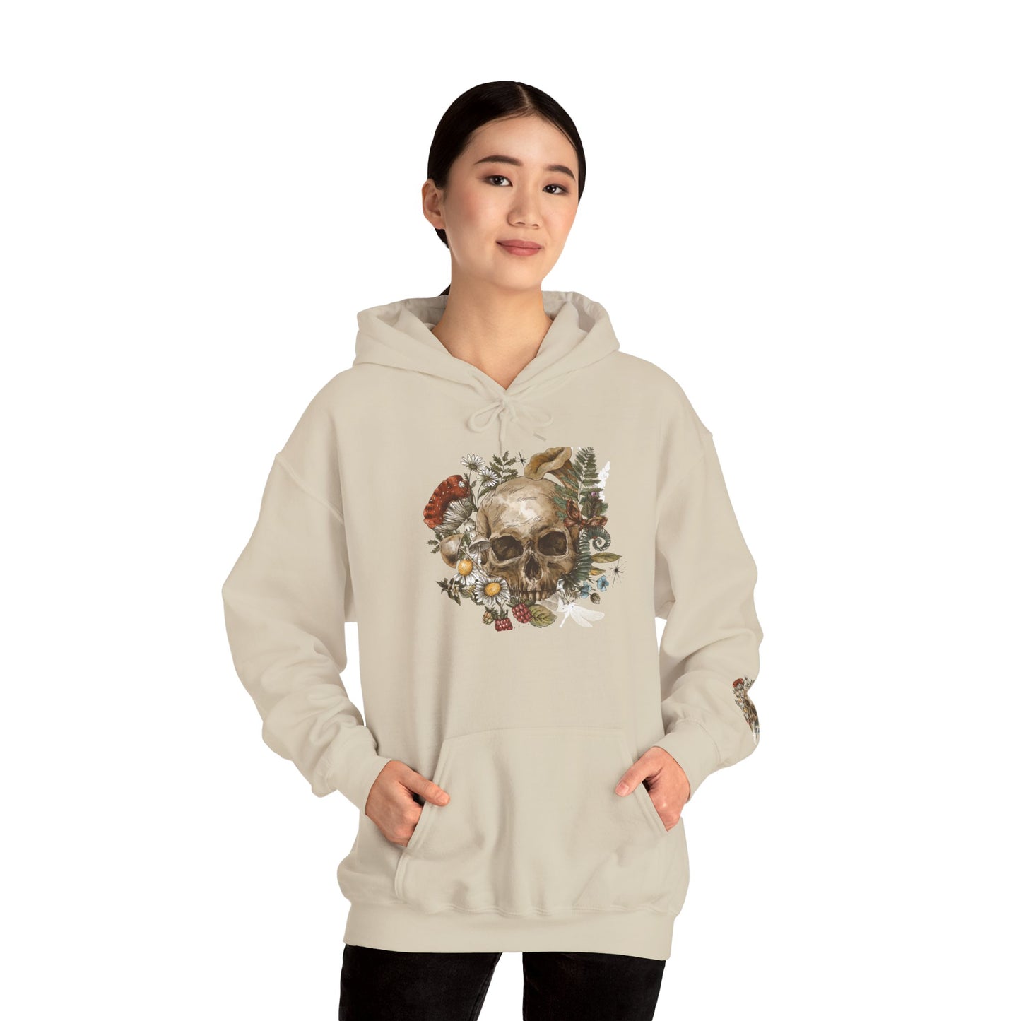 Skull & Mushrooms Hoodie — Vintage Floral Skull Graphic Pullover