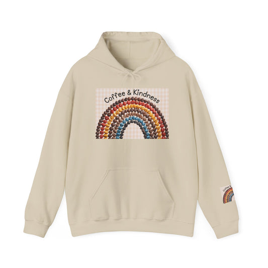Coffee & Kindness Rainbow Hoodie — Cozy Retro Rainbow Coffee Cup Sweatshirt