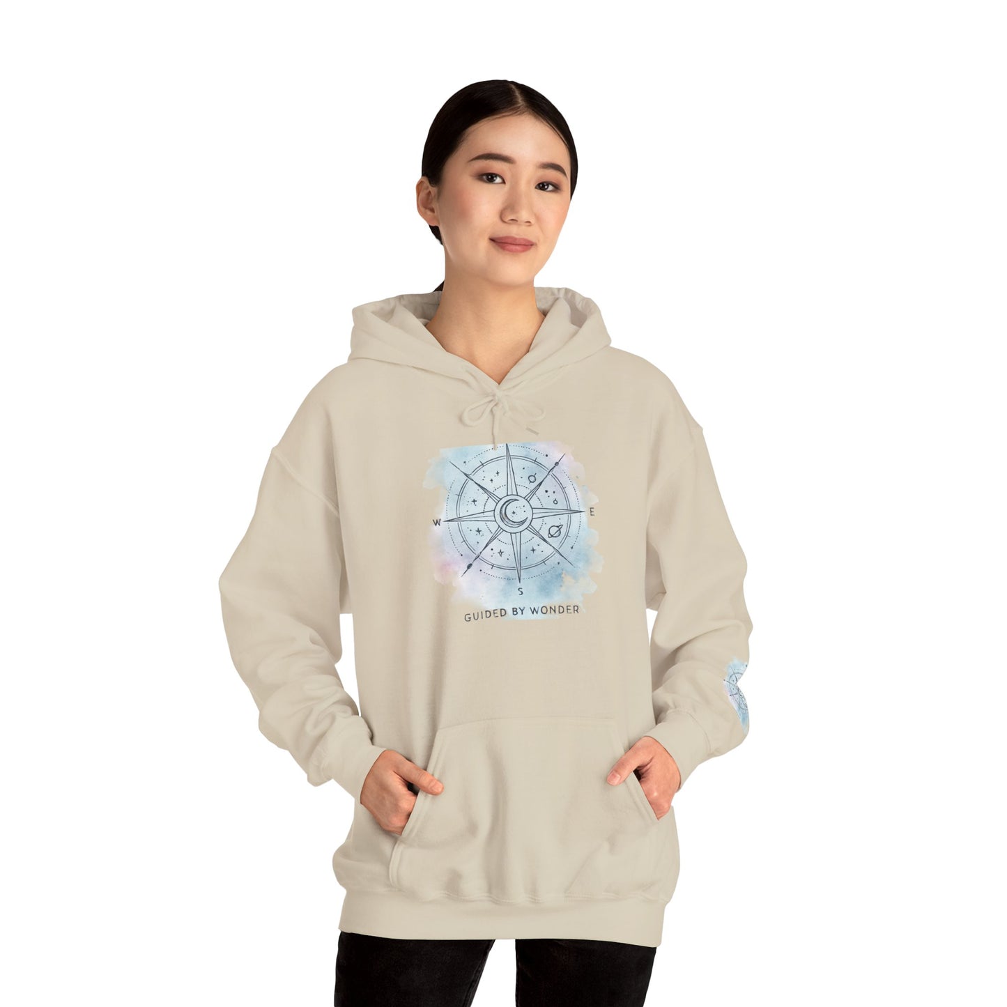 Compass Rose Watercolor Hoodie — ‘Lost by the Waves’ Nautical Travel Pullover