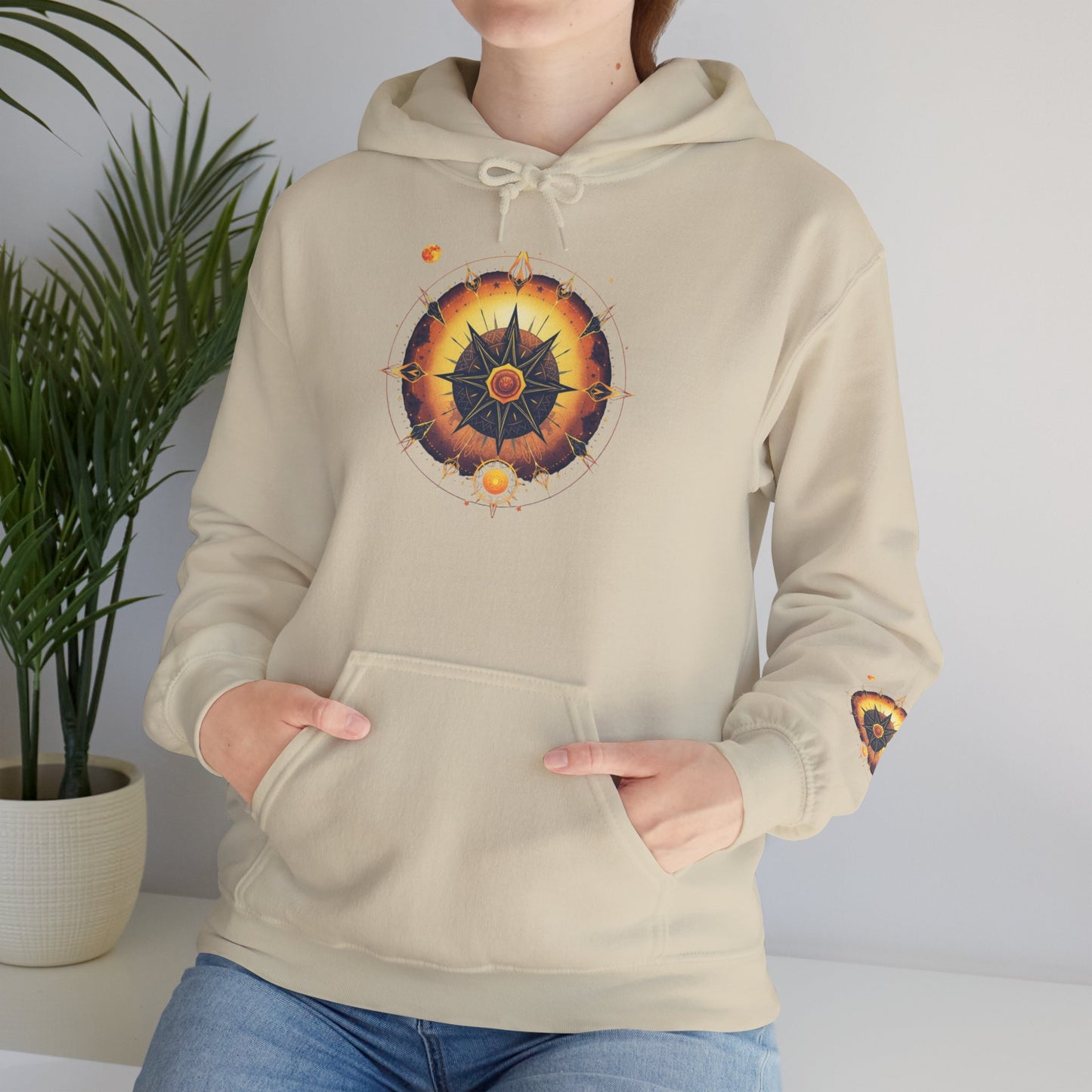 Mandala Sun Hoodie — Spiritual Boho Graphic Sweatshirt