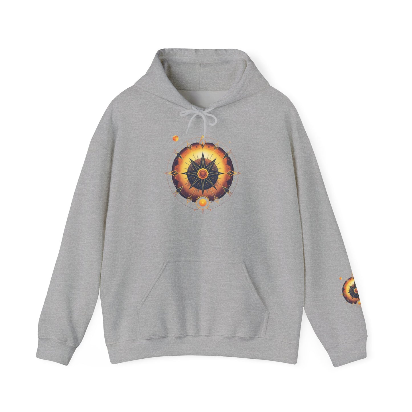 Mandala Sun Hoodie — Spiritual Boho Graphic Sweatshirt
