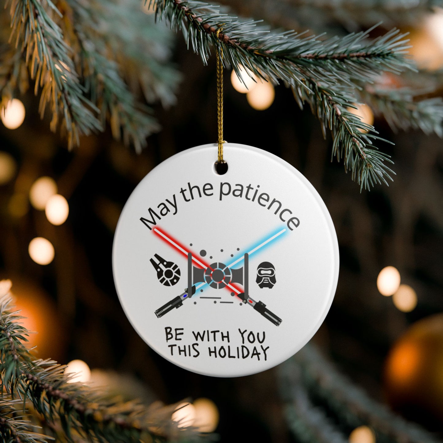 Star Wars Inspired Ceramic Ornament - 'May the Patience Be With You' Holiday Decoration, Christmas Decor, Gift for Fans, Geek Culture