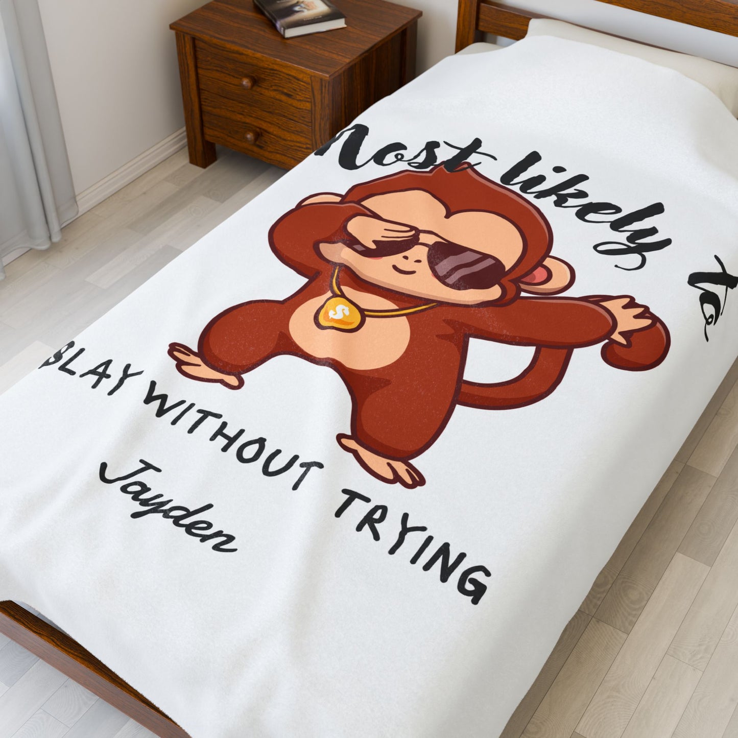 Cool Monkey Plush Throw Blanket - Fun and Cozy Gift for Kids, Playroom Decor, Nursery, Birthday, Blanket with Fun Design, slay, monkey, child, kids room, fun