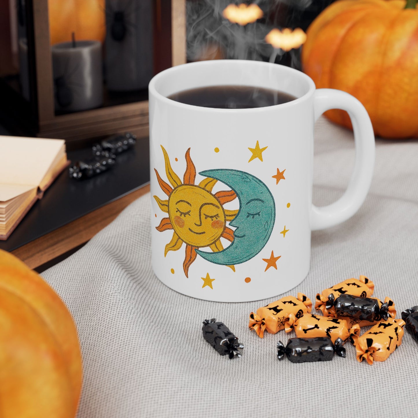 Personalized Sun & Moon Ceramic Mug — Boho Celestial Coffee Cup (11oz & 15oz)