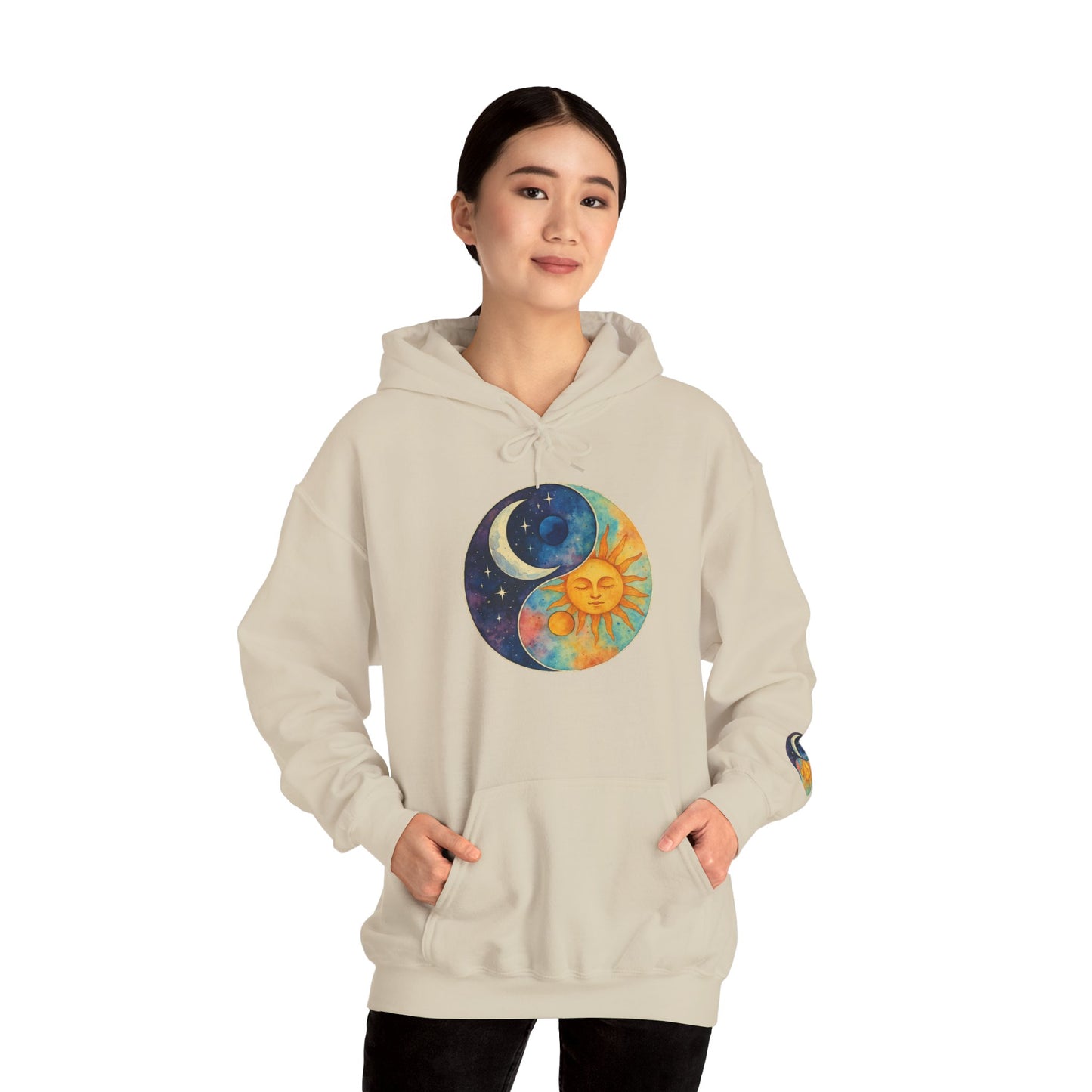 Sun and Moon Yin Yang Hoodie — Celestial Sun & Moon Graphic Sweatshirt