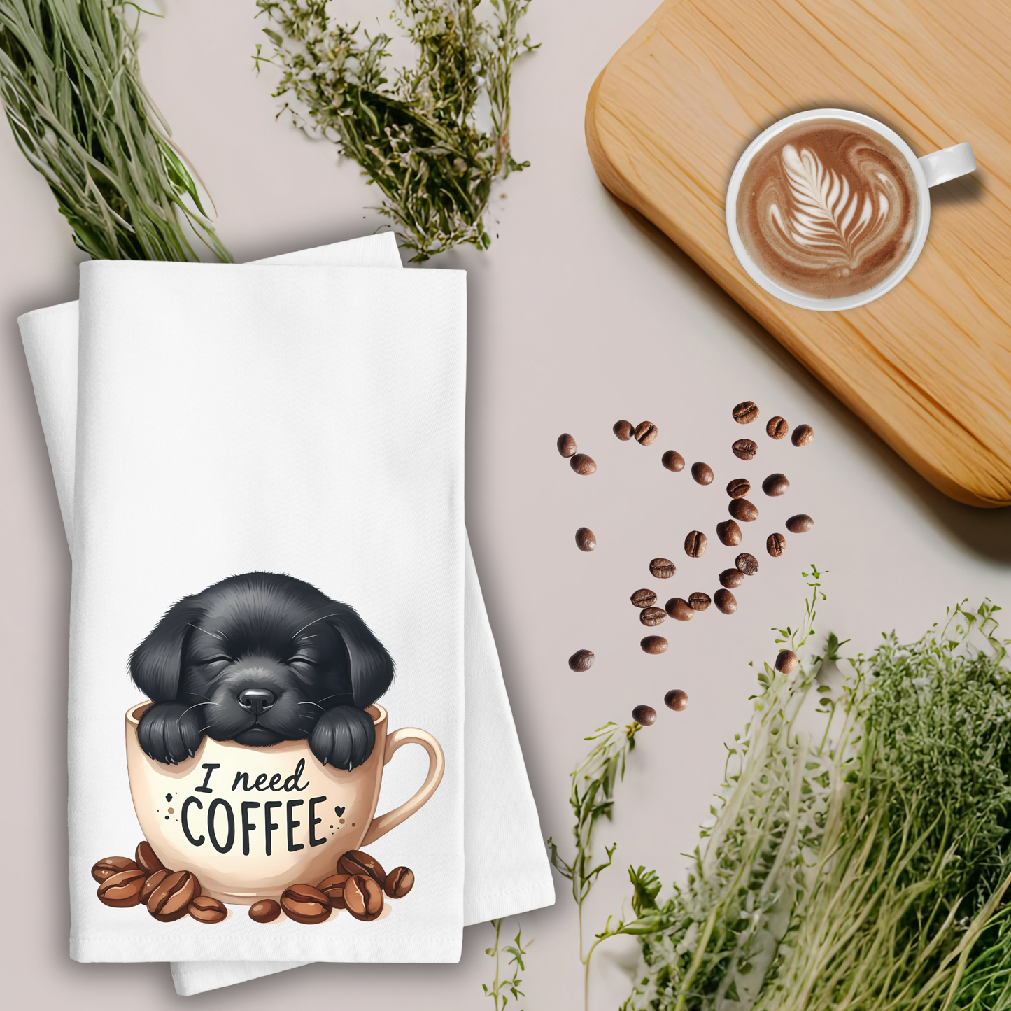 Labrador Waffle Weave Kitchen Towel, Puppy Kitchen Towel, Coffee Kitchen Towel