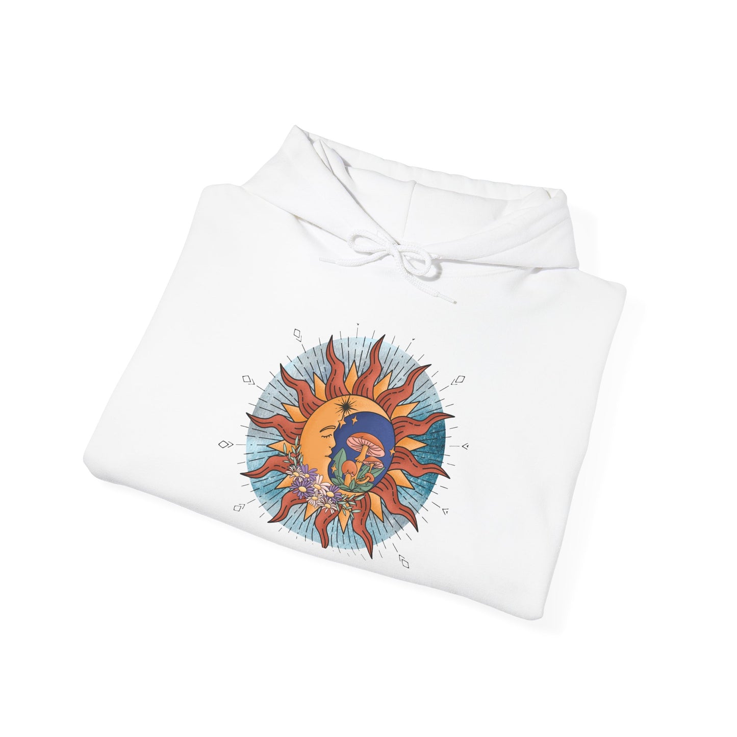 Sun and Moon Boho Hoodie — Colorful Celestial Graphic Sweatshirt