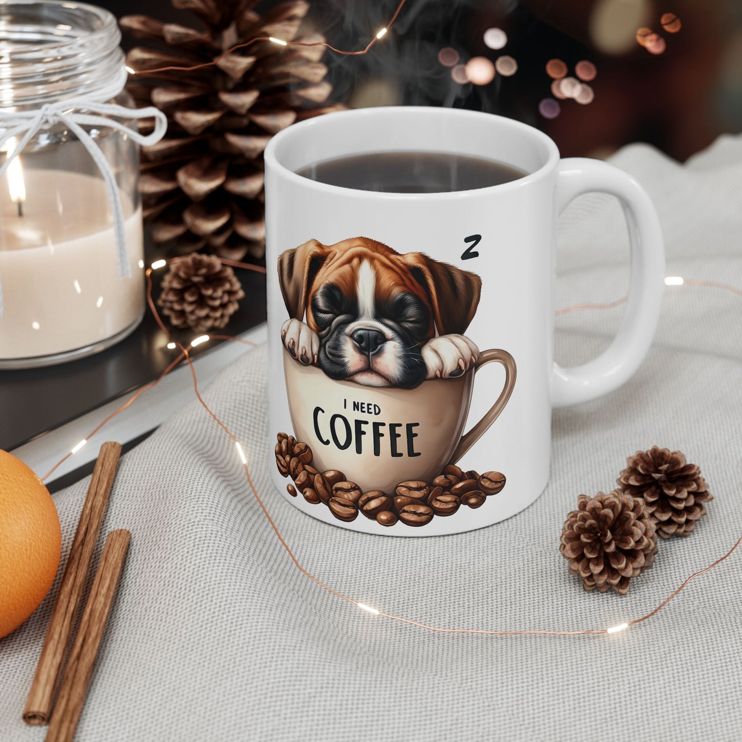 Personalized Boxer Dog Ceramic Mug — Cute Puppy in Cup Design (11oz & 15oz)