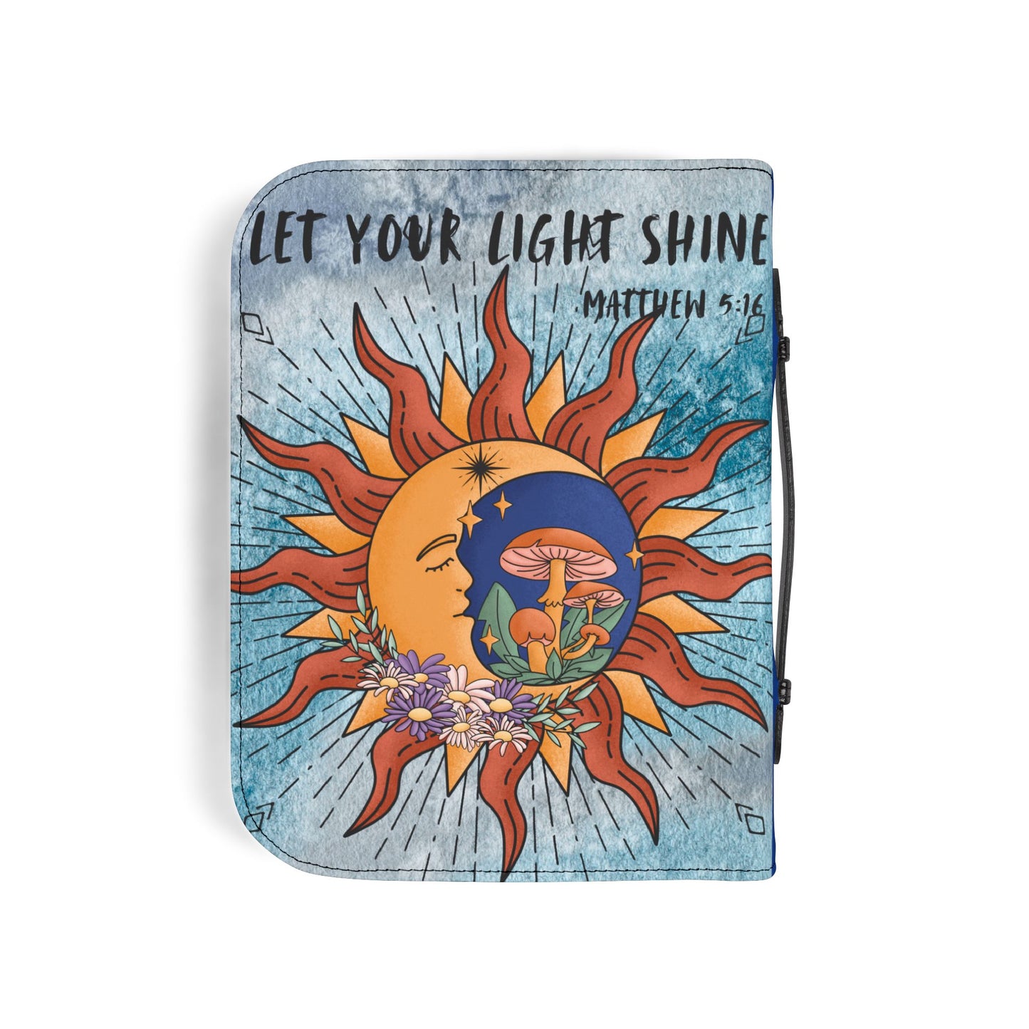 Vibrant Bible Cover with Inspiring Verse, Sun and Moon Design, Spiritual Gift, Faith Accessory, Religious Journaling