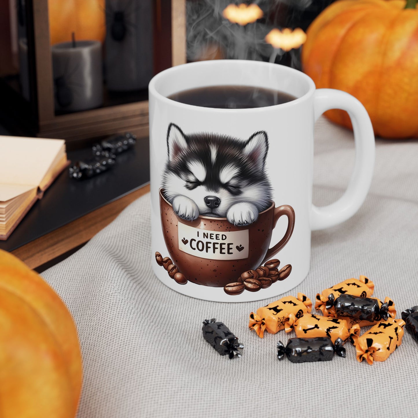Personalized Husky in Coffee Mug Ceramic Mug — Cute Dog Coffee Lover Gift (11oz, 15oz)
