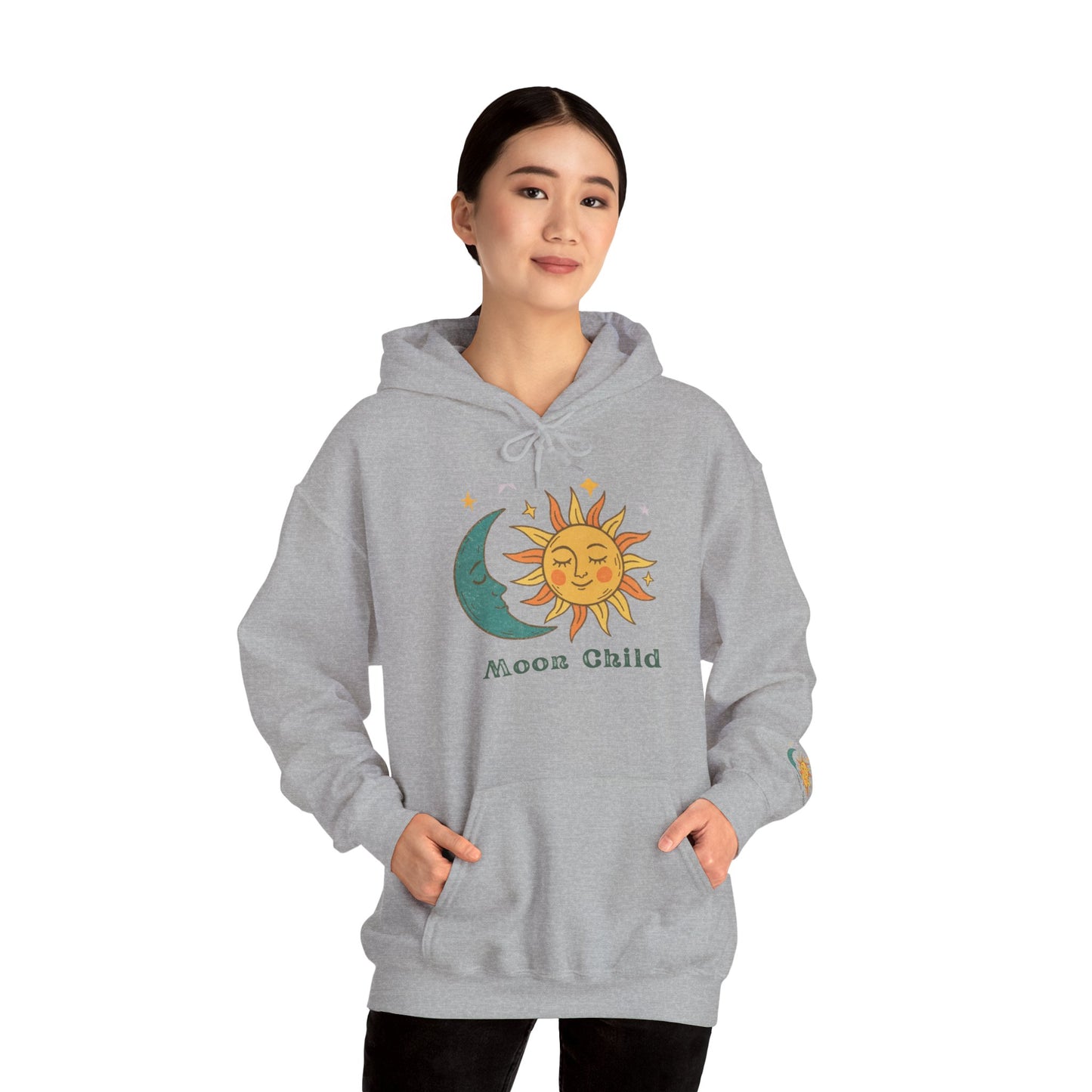 Moon Child Sun & Moon Graphic Hoodie — Celestial Retro Vibe