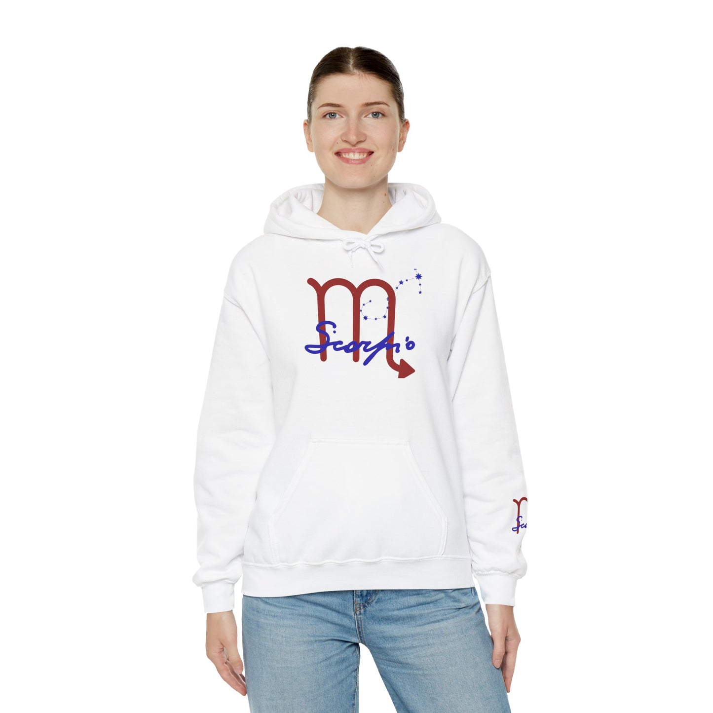Scorpio Zodiac Hoodie — Minimal Red & Blue Scorpio Symbol Sweatshirt