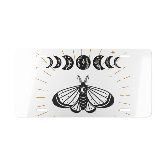 Moon Phases & Moth Vanity Plate, Custom Car Decor, Unique Gift for Her, Celestial Car Accessories, Birthday or New Home Present