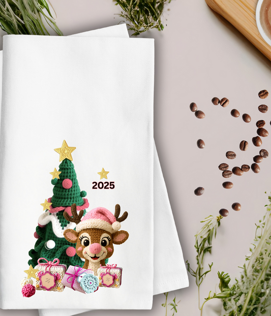 Waffle Knit Kitchen Christmas Towel SET of 4 Designs, Santa Towel, Gingerbread Man Towel, holiday towel