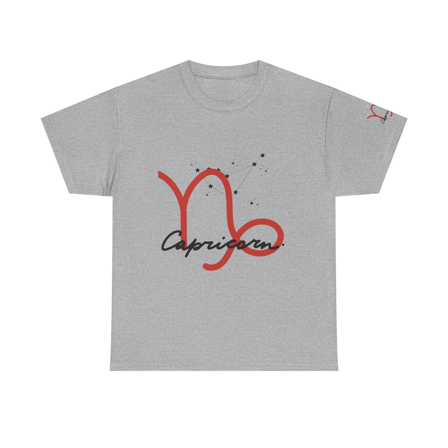 Capricorn Zodiac Tee – Red Capricorn Symbol with Script
