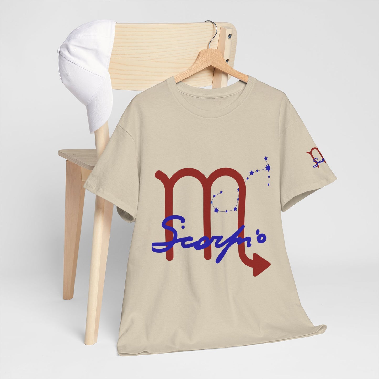 Scorpio Zodiac T-Shirt — Red Glyph & Script Astrology Tee
