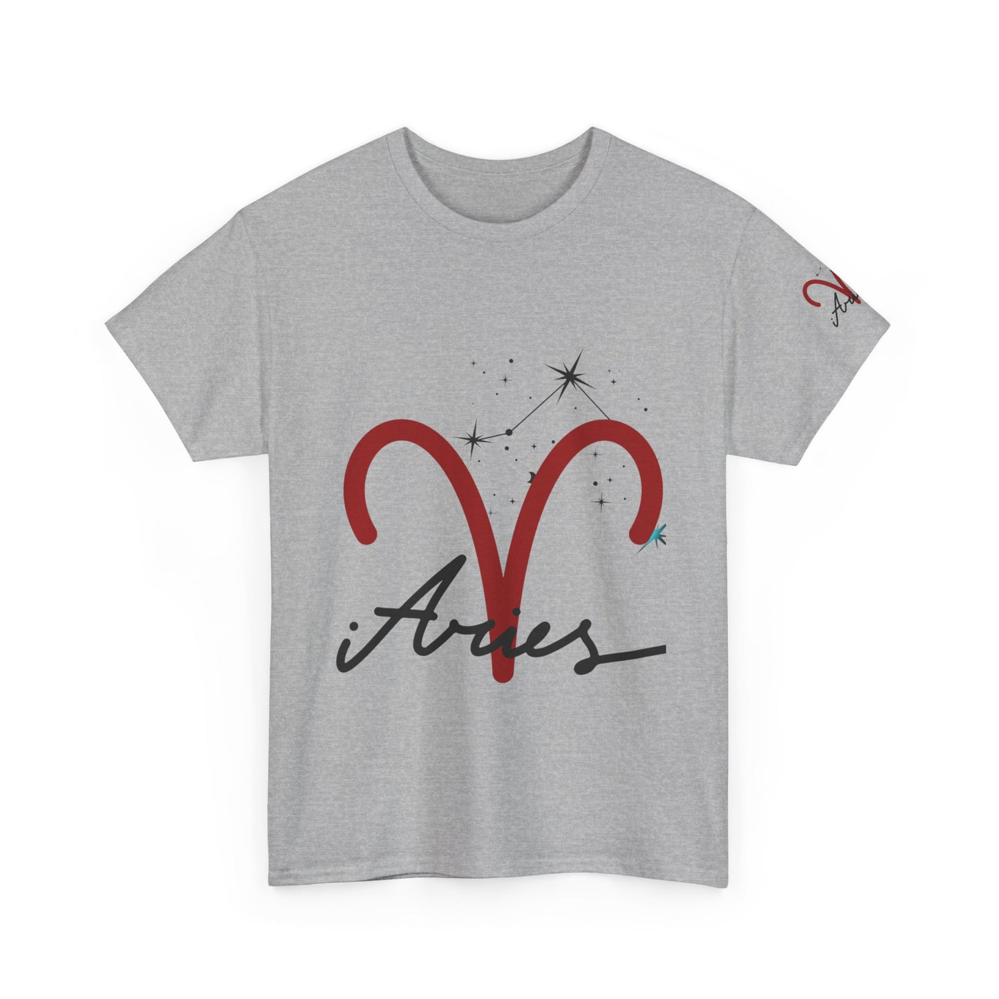 Aries Zodiac T‑Shirt – Red Aries Symbol with Constellation & Script