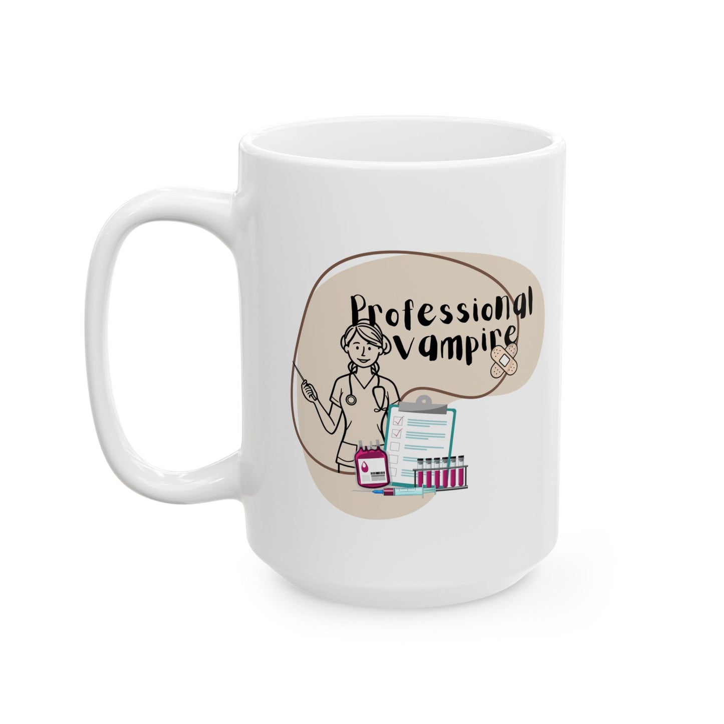Personalized Vampire Ceramic Mug - 'Feminist Nurse' Illustrated Coffee Cup (11oz/15oz)